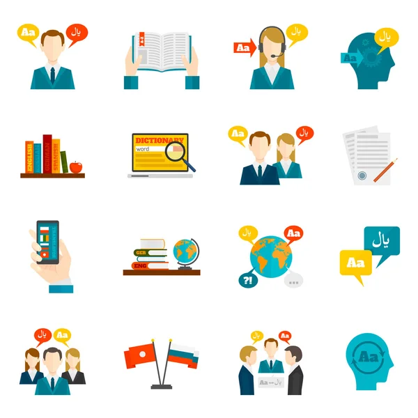 Translation And Dictionary Icons Set — Stock Vector