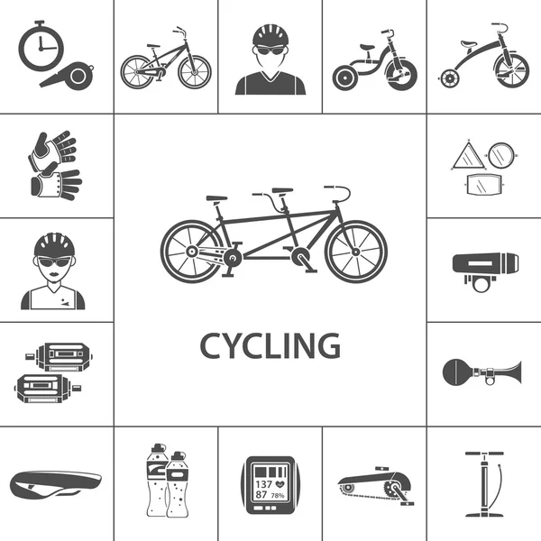 Bicicleta preto ícones conjunto — Vetor de Stock