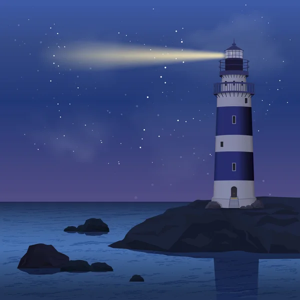 Lighthouse In Night — Stock Vector