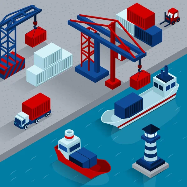 Seaport Cargo Loading  Isometric Concept — Stock Vector