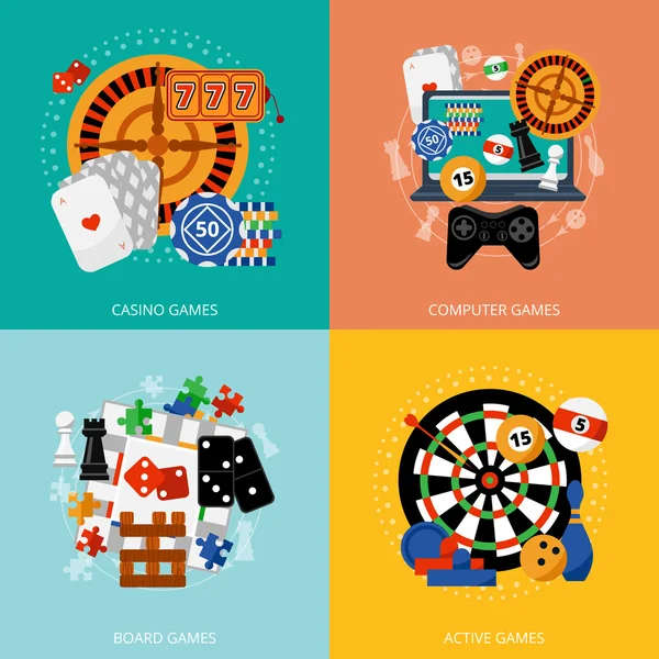 Juegos de azar 4 iconos planos cuadrados — Vector de stock