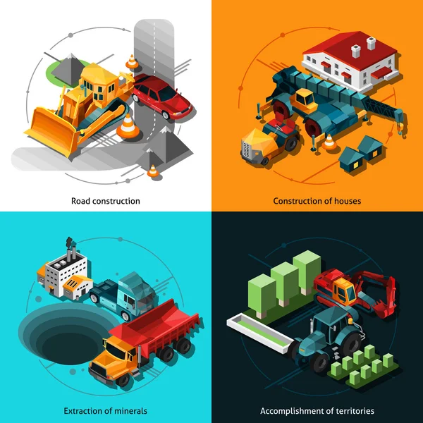 Máquinas de construcción isométricas — Vector de stock