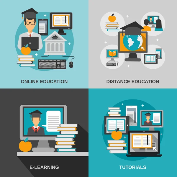 E-learning Set plano — Archivo Imágenes Vectoriales