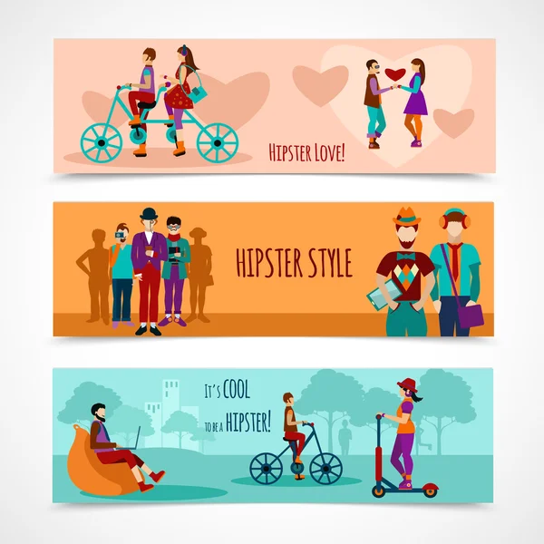 Hipster People Flat Banner Set — Stock Vector