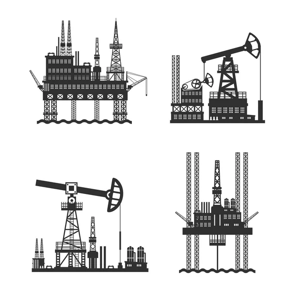 Oil Petroleum Platform Black And White — Stock Vector