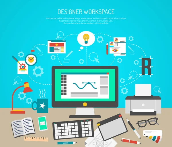 Concepto de espacio de trabajo de diseñador — Archivo Imágenes Vectoriales