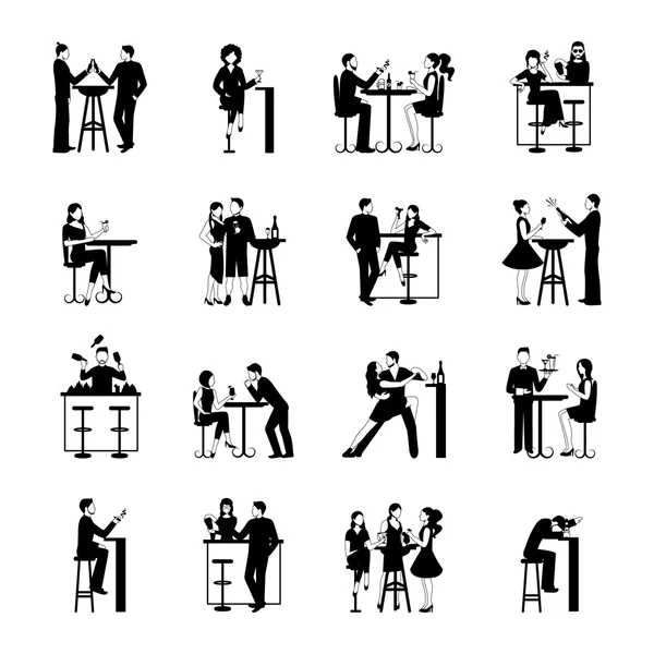 Drinking People Set Black And White — Stock Vector