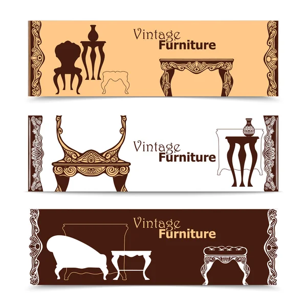 Banners horizontales de muebles vintage dibujados a mano — Vector de stock