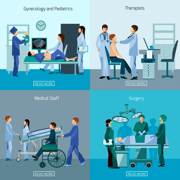 Médico 4 iconos planos pancarta cuadrada — Archivo Imágenes Vectoriales