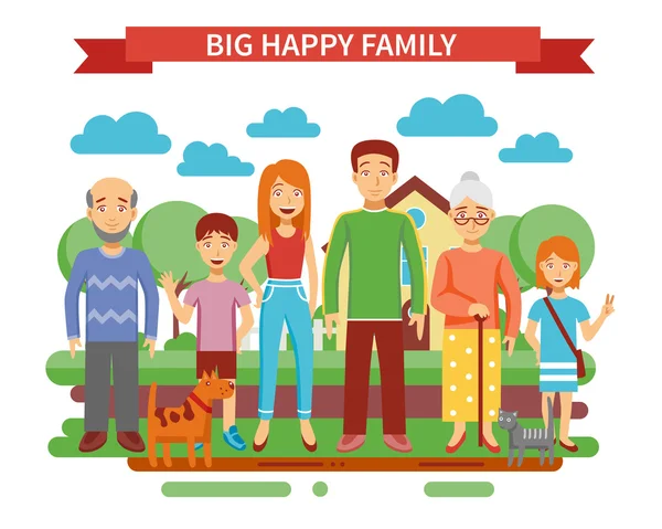 Big Family Illustration — Stock Vector