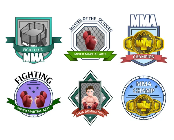 Mma fighting emblems labels set — Stock Vector