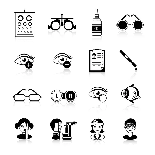 Ensemble d'icônes blanches noires ophtalmologie — Image vectorielle