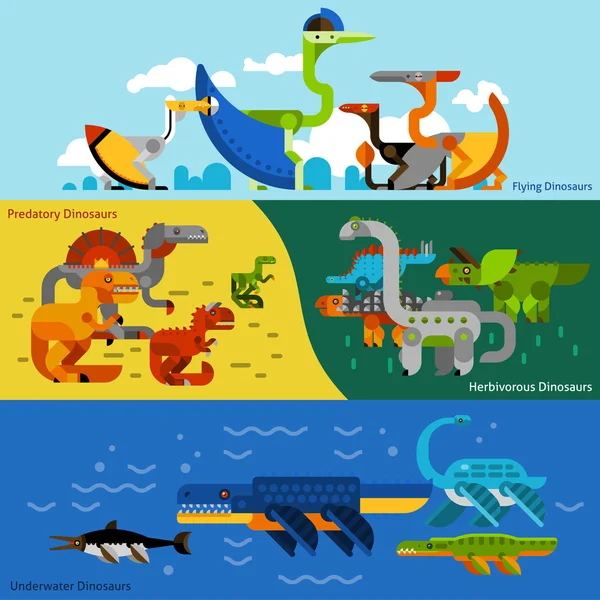 Dinossauros Banners Set — Vetor de Stock