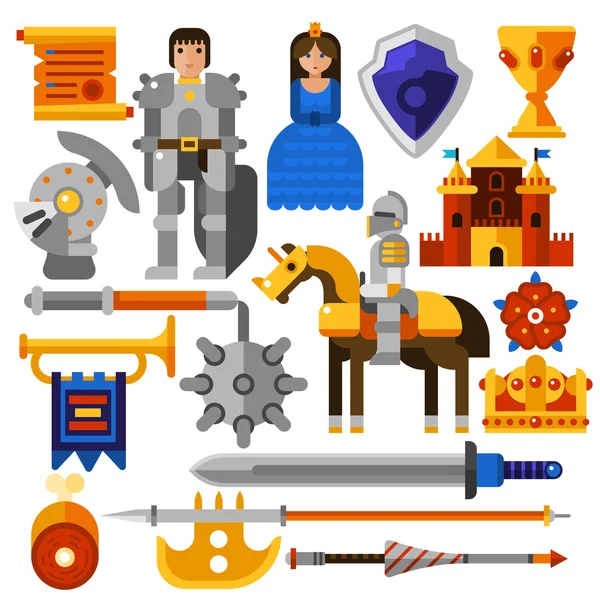 Conjunto de ícones de cavaleiro plano — Vetor de Stock
