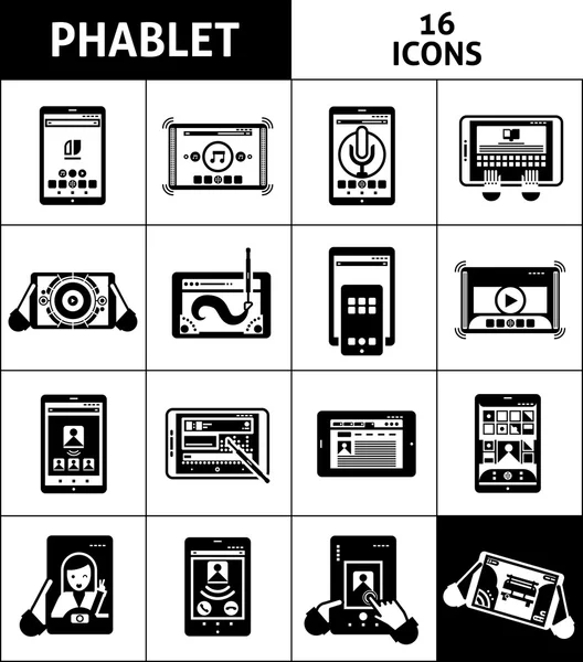 Phablet svart vit ikoner Set — Stock vektor