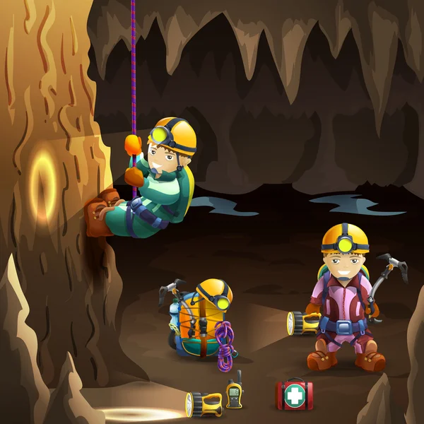 Mağara 3d arka plan afiş speleologists