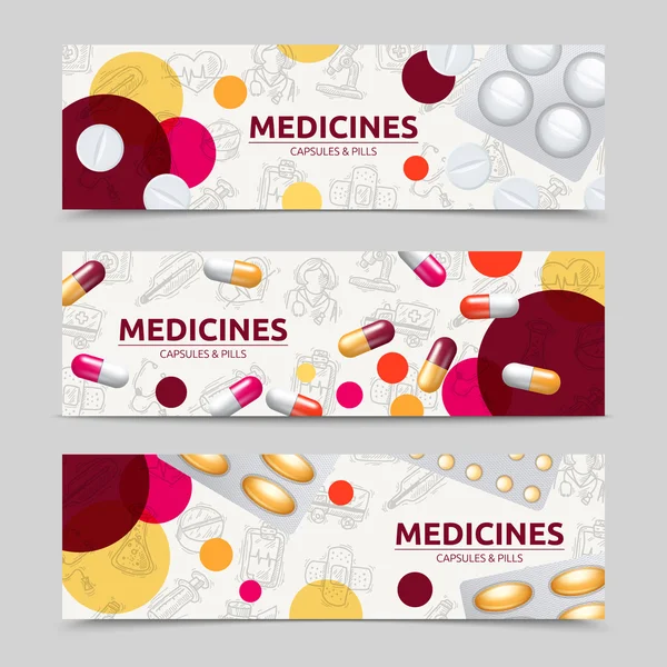 Comprimidos Banner Set —  Vetores de Stock