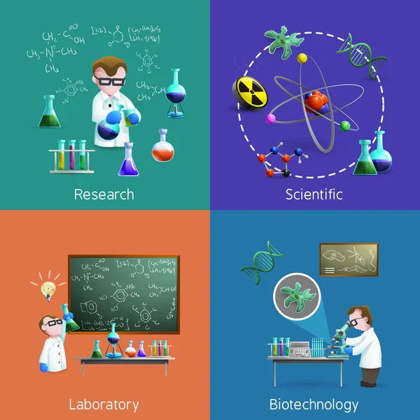 アイコンを設定するラボの科学者 — ストックベクタ