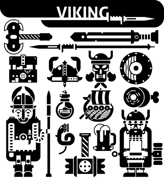 Viking svart vit ikoner Set — Stock vektor