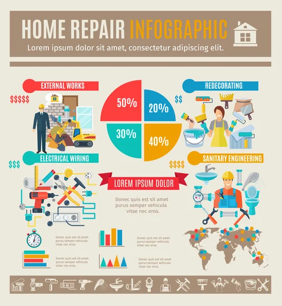 Inicio Reparación Infografías Set — Vector de stock