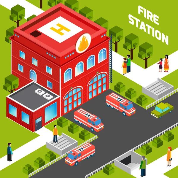 Fire Department épület izometrikus koncepció — Stock Vector