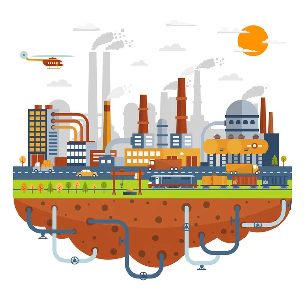 Concetto di città industriale con impianti chimici — Vettoriale Stock