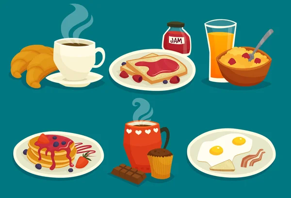 Conjunto de iconos de dibujos animados desayuno — Archivo Imágenes Vectoriales