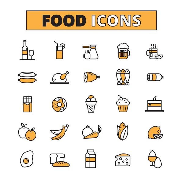 Conjunto de iconos de línea de alimentos y bebidas — Vector de stock