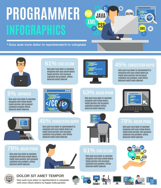 Conjunto de infografías de programador — Vector de stock