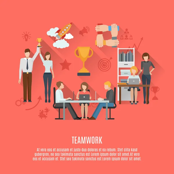 Trabajo en equipo concepto afiche plano — Vector de stock