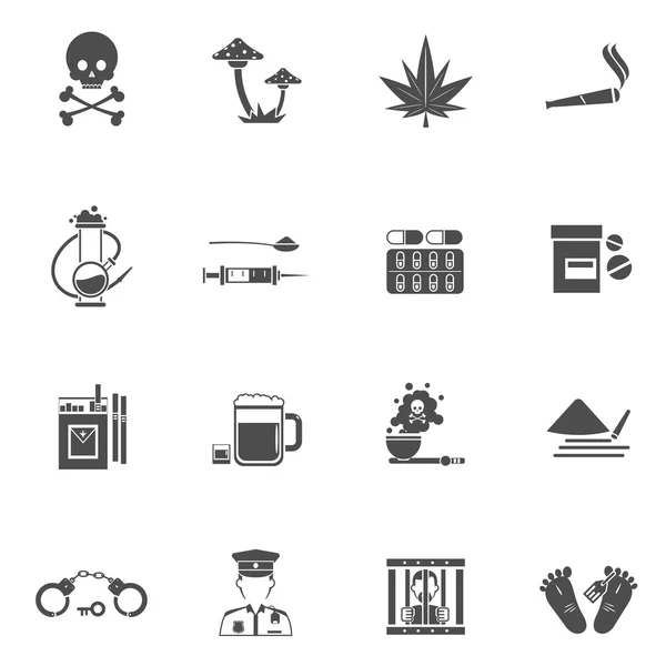 Drugs zwart witte Icons Set — Stockvector