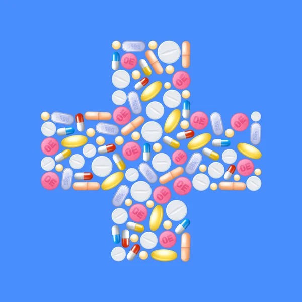 Pilules en forme de croix — Image vectorielle