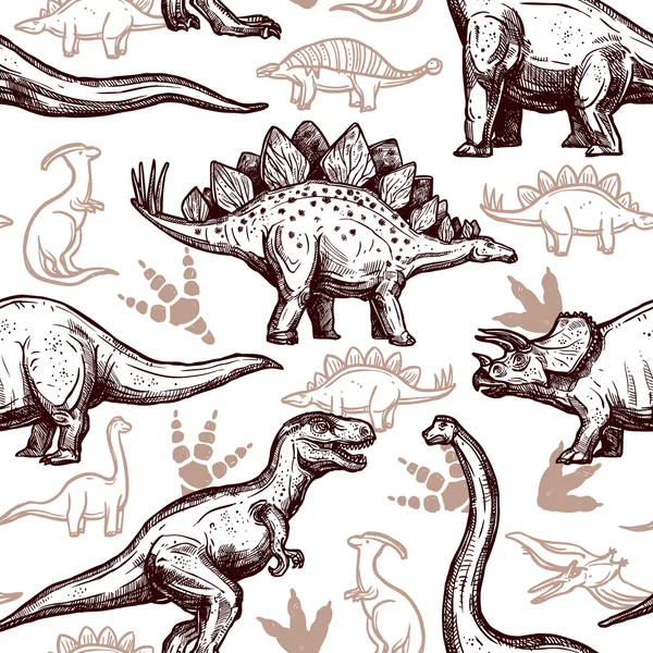 Pegadas de dinossauros padrão sem costura doodle de duas cores — Vetor de Stock