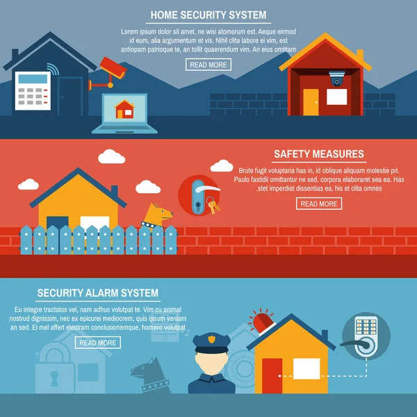 Conjunto de banners planos interactivos de seguridad para el hogar — Archivo Imágenes Vectoriales