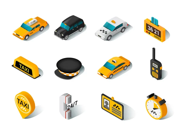 Taxi isometric icons set — Stock Vector