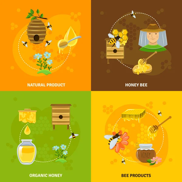 Honey And Bees Icons Set — Stock Illustration Honey And Bees Icons Set Royalty Free Stock Vectors