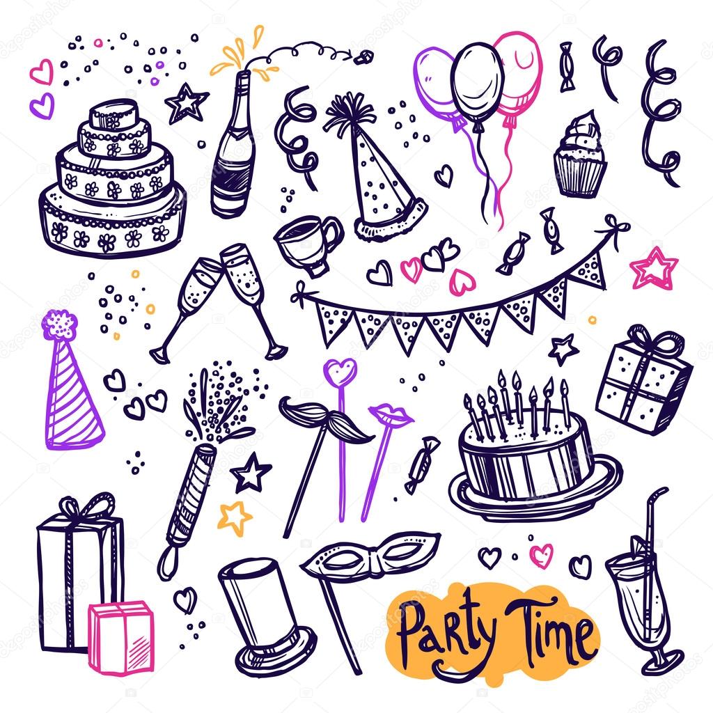 Birthday party doodle pictograms collection arrangement