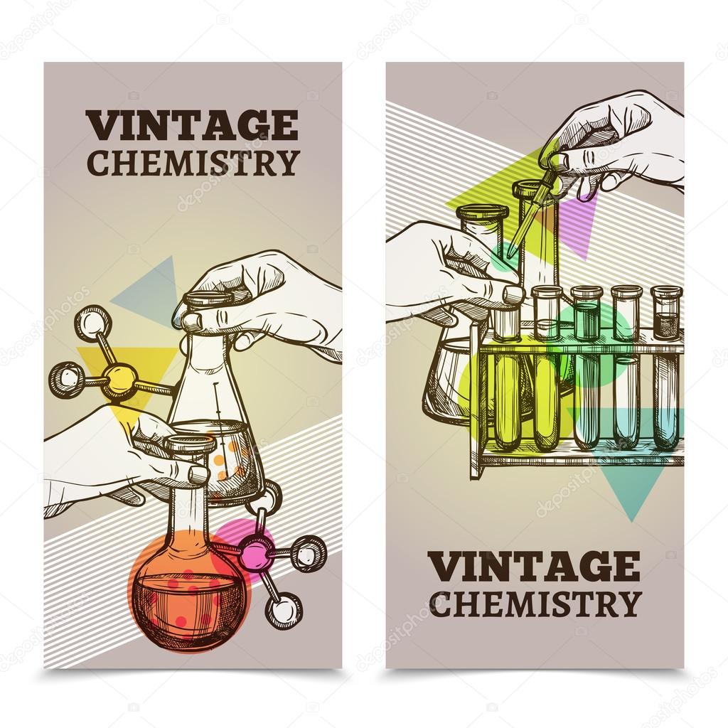 Chemistry laboratory vintage vertical banners set