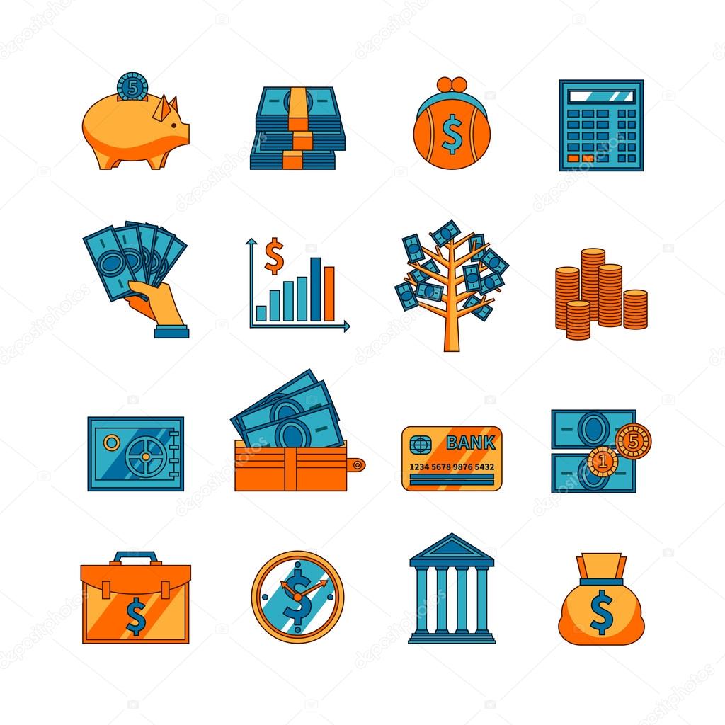 Finance business flat icons set