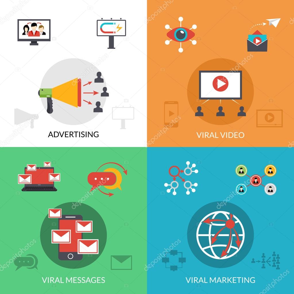 Viral marketing 4 flat icons square