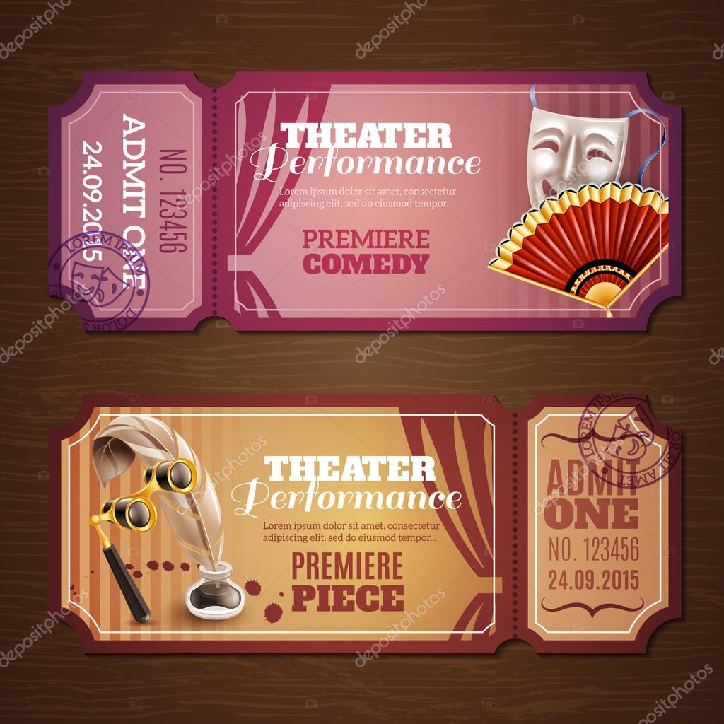 Theatre Tickets Banners Set — Stock Vector © macrovector 93124460