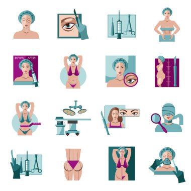 Plastik cerrahi düz Icons set