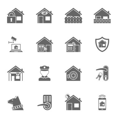 Smart home security system black icons set clipart