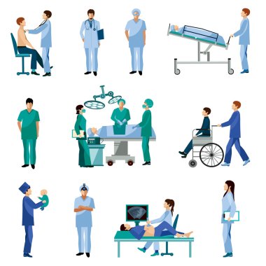 Medical professional people flat icons set clipart