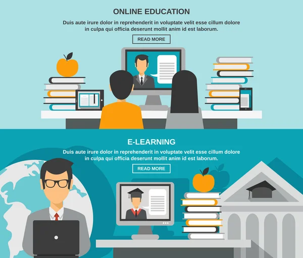 Conjunto de banners de E-learning — Vector de stock