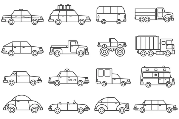 Arabalar çizgi Icons Set — Stok Vektör