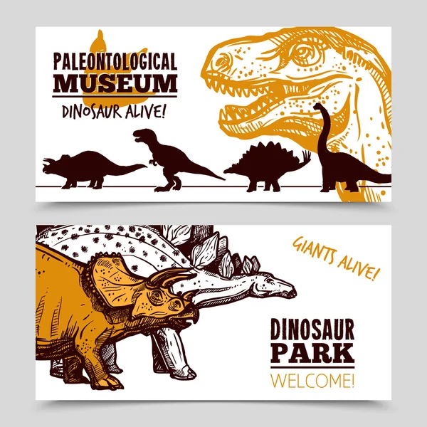 Dinosaurs museum exposition 2 banners set — Stock Vector