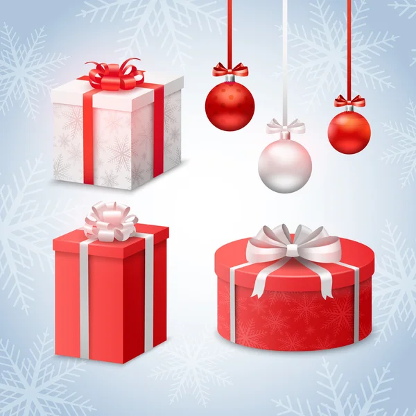 Bolas de Natal e caixas de presente —  Vetores de Stock