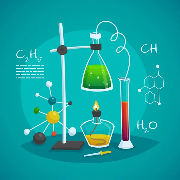 Concetto di progettazione dello spazio di lavoro del laboratorio chimico — Vettoriale Stock