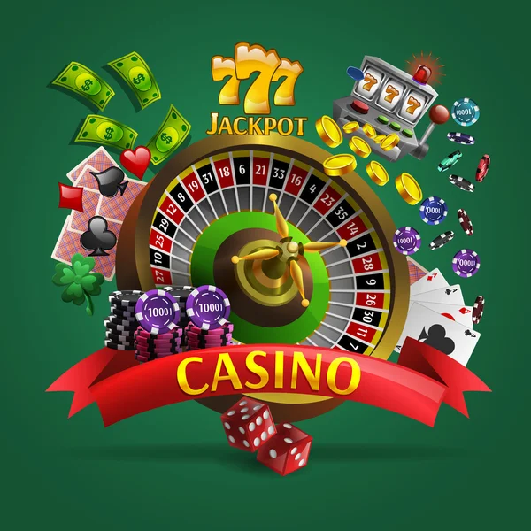 Casino Poster yeşil zemin üzerine — Stok Vektör